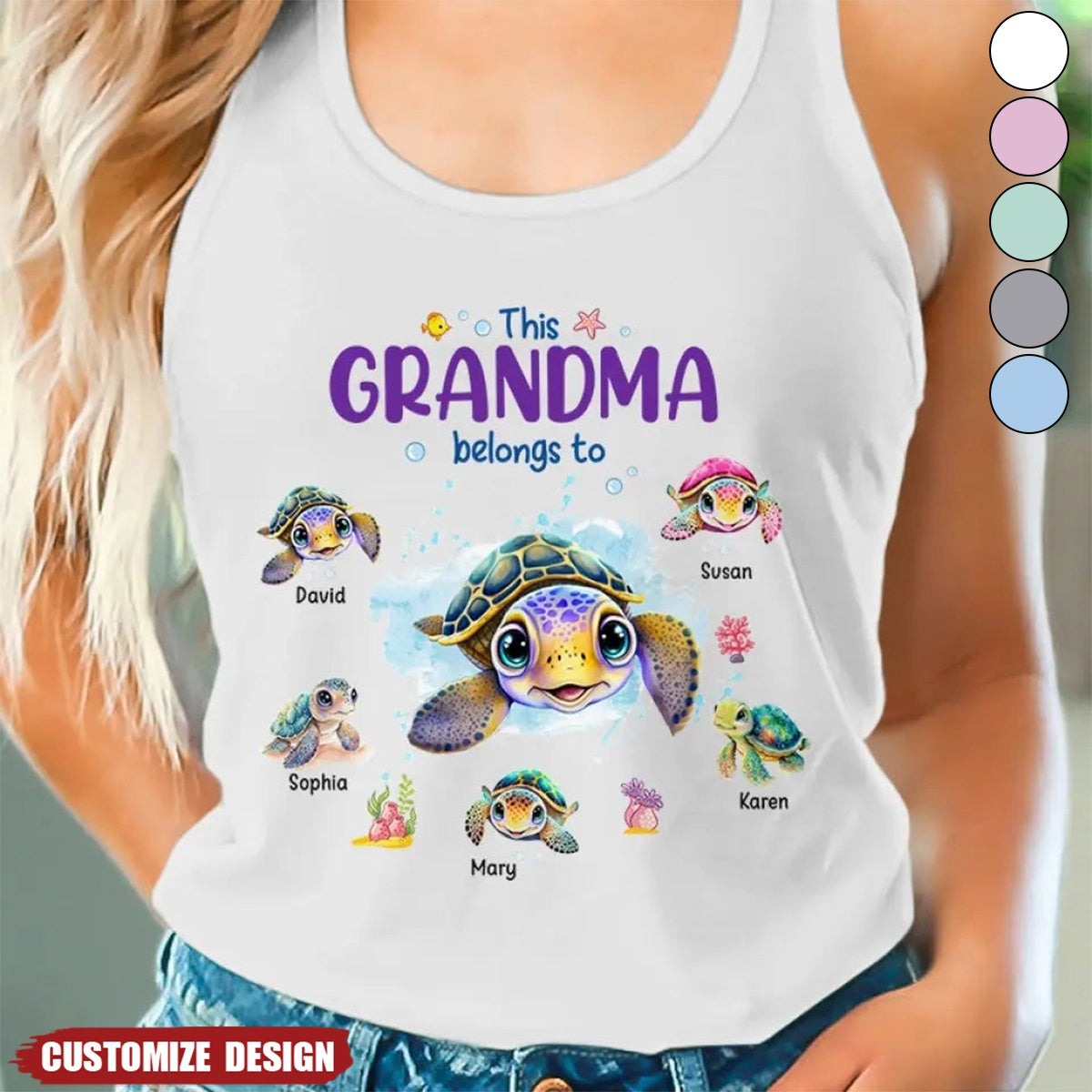 This Grandma Belongs To - Family Personalized Racer Back Tank Top - Gift For Mom, Grandma