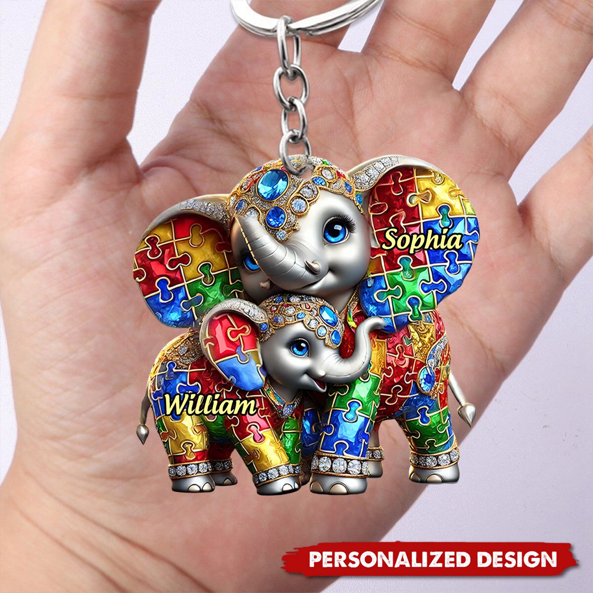 Autism Elephant Mom-Personalized Keychain