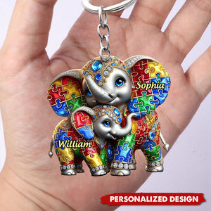 Autism Elephant Mom-Personalized Keychain