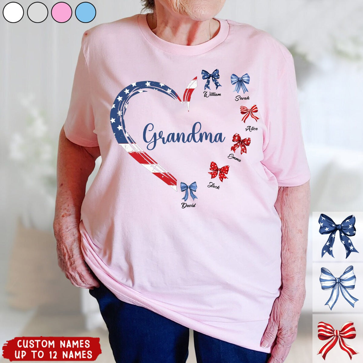 Proud American Grandma Mom Heart Bow Personalized Shirt