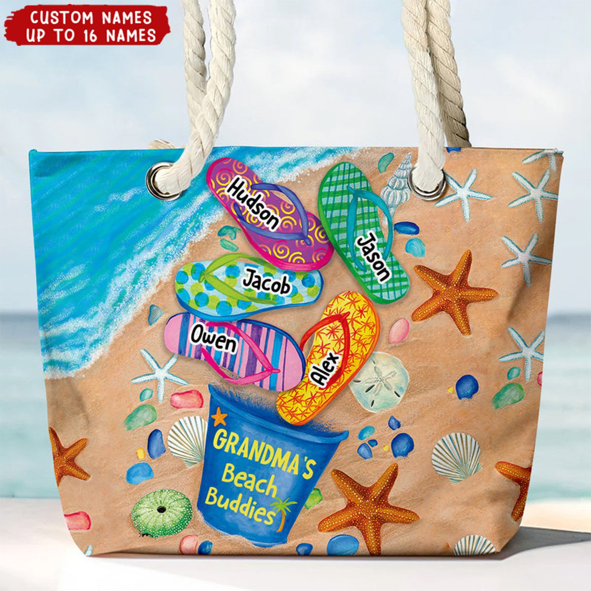 Nana's Beach Buddies Summer Flip Flop - Personalized Beach Bag - Gift for Grandmas Moms Aunties