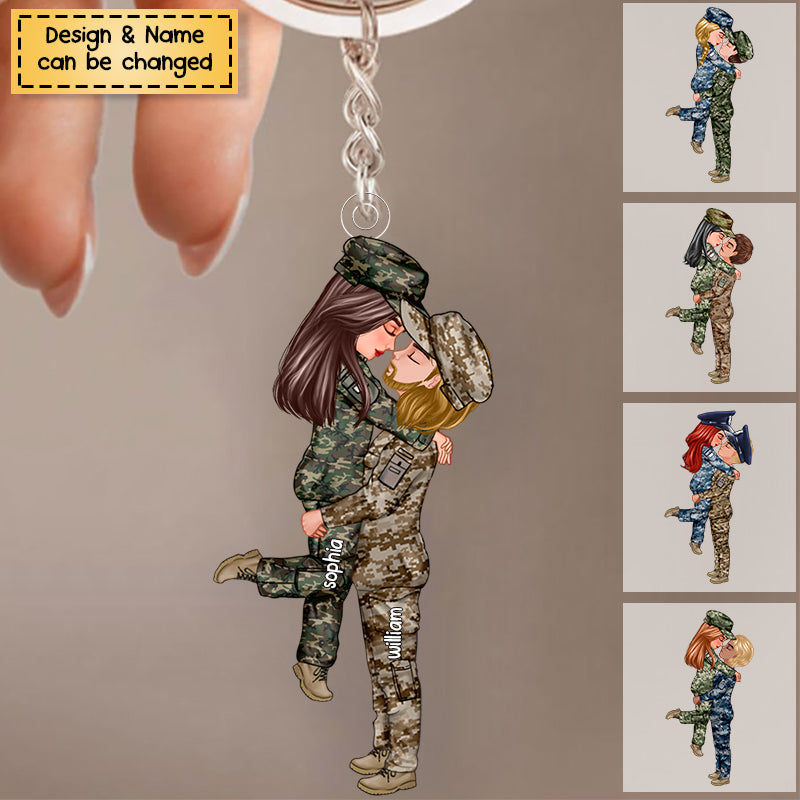 Military Couple Portrait Army Gifts by Occupation - Personalized Acrylic Keychain