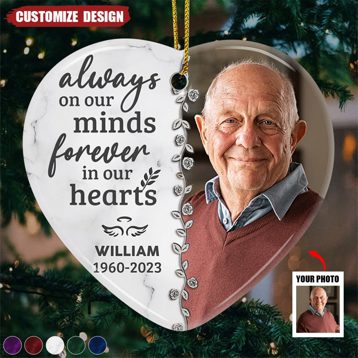 Custom Photo Forever In Our Hearts -  Personalized Ceramic Ornament - Christmas Gift, Sympathy Gift For Family Members- 2024 New Release