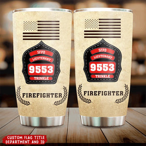 Personalized Retired Firefighter ID & Department US And CA Flag Tumbler