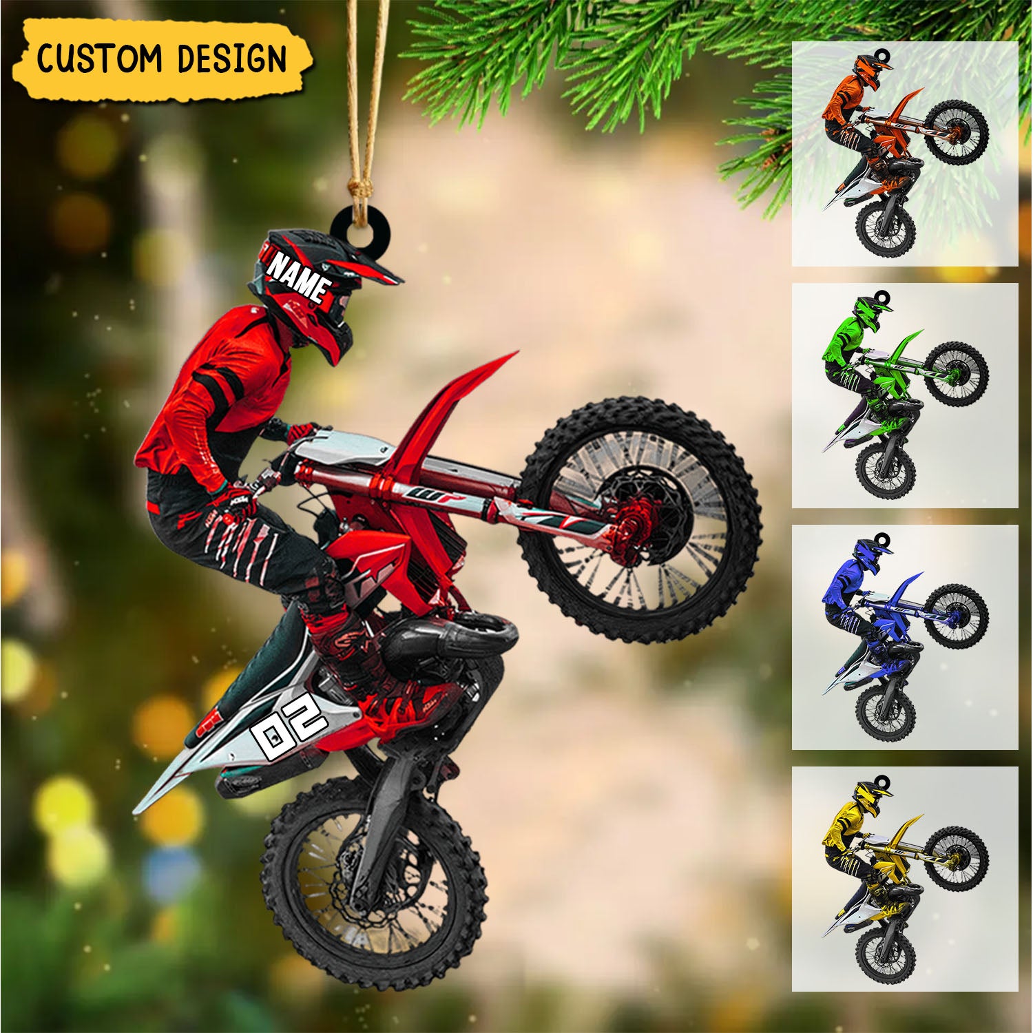 Personalize Motocross Biker Christmas Ornament