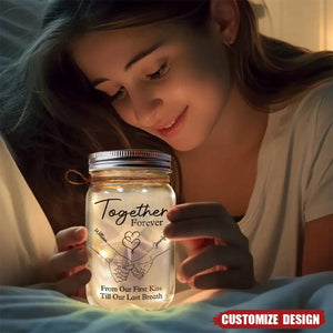 Couple Hold Hand From Our First Kiss - Personalized Mason Jar Light