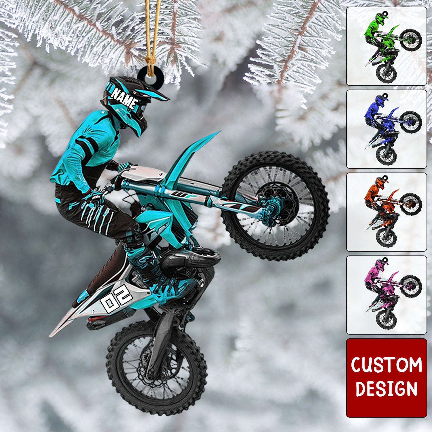 Personalize Motocross Biker Christmas Ornament