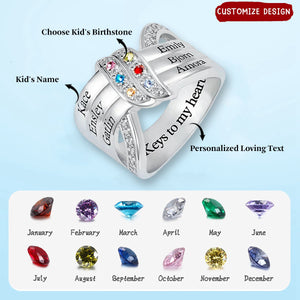 Personalized Ribbon Knot Ring with Birthstone, Gift for Mom Grandma