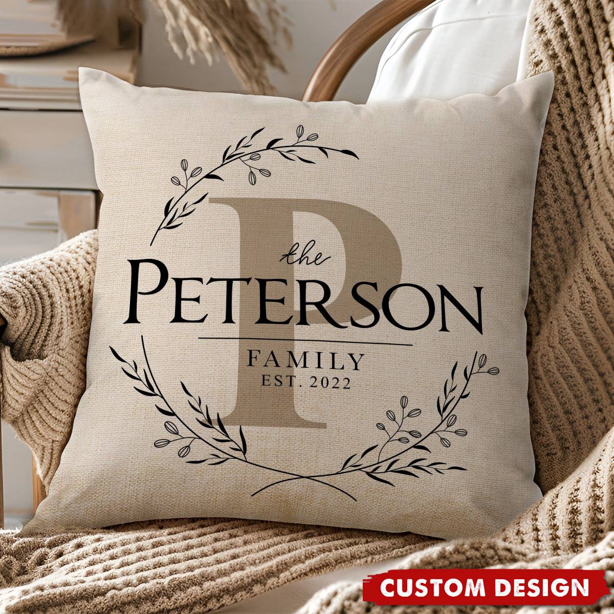 Personalized Family Name Pillow, Customize with Name and Established Date