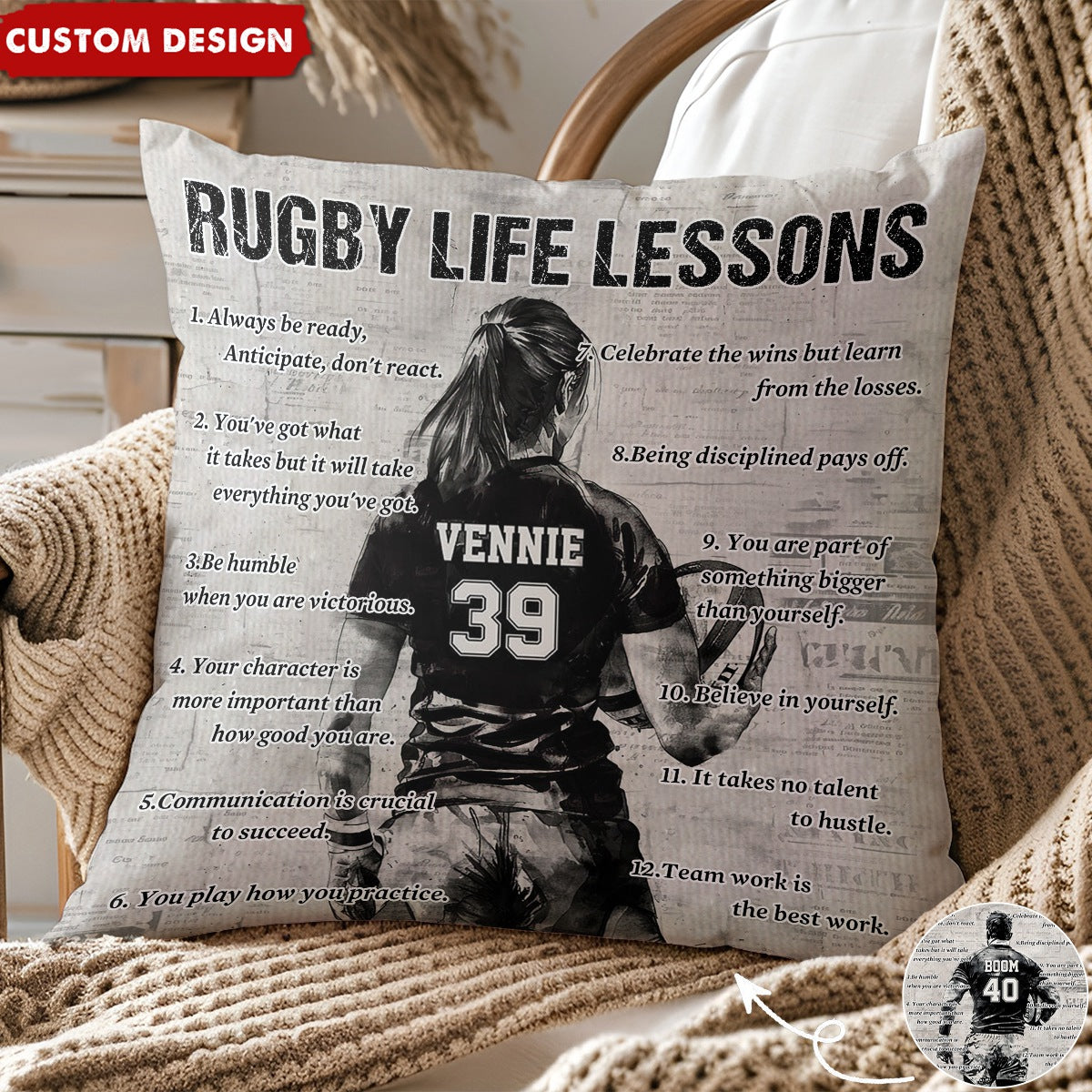 Personalized Rugby Life Lessons Pillow-Gift For Rugby Lovers