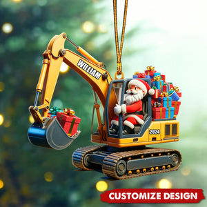 Personalized Santa on The Excavator Christmas Ornament, 2024 New Release Gifts For Kids