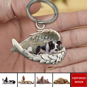 In Angel Wings - Personalized Dog Memorial Keychain, Gift For Dog Lovers