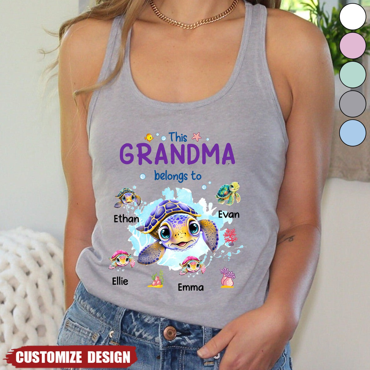 This Grandma Belongs To - Family Personalized Racer Back Tank Top - Gift For Mom, Grandma