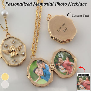 Personalized Photo Locket Necklace with Angel-Memorial Gift