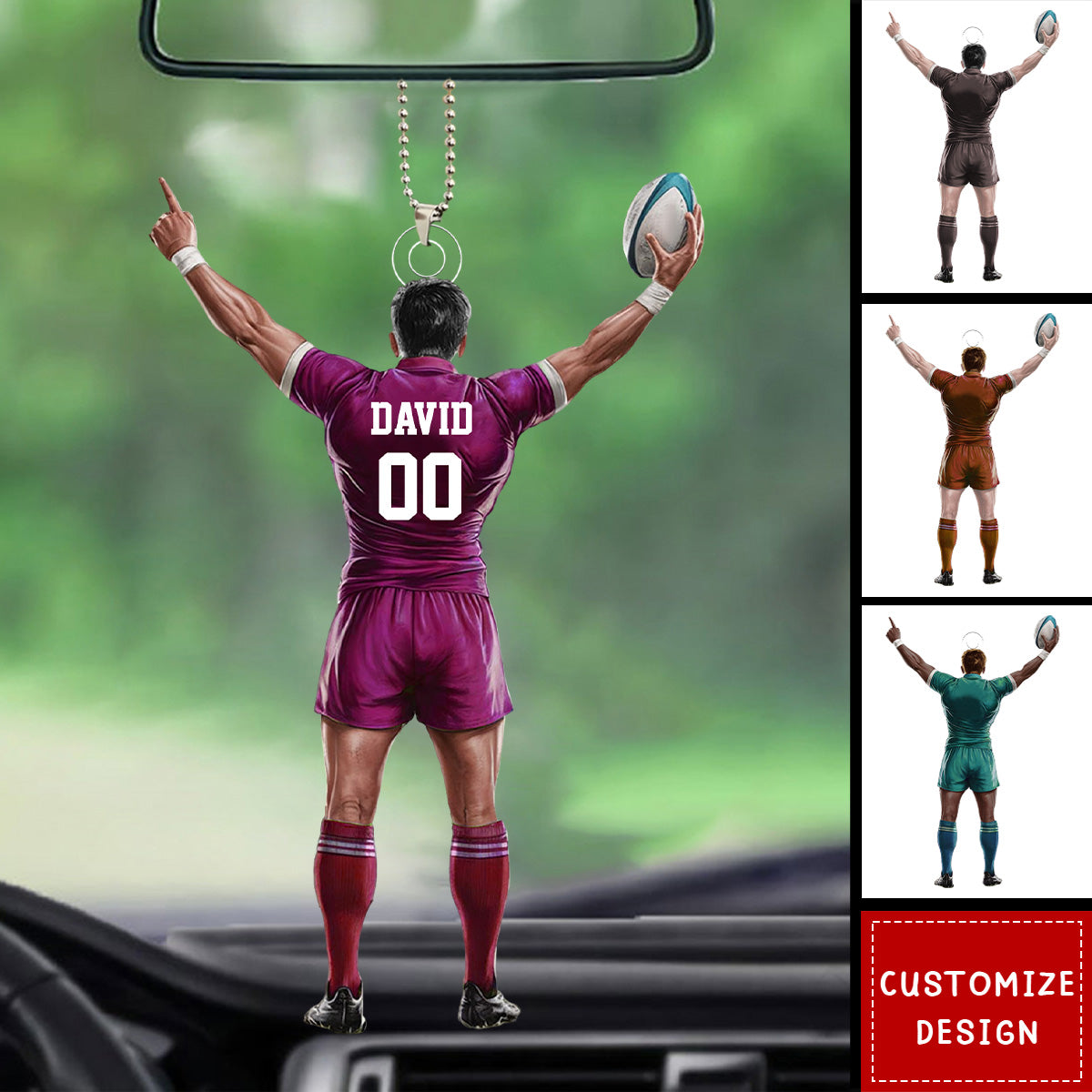 Personalized Rugby Player Car Ornament - Gifts For Rugby Lovers