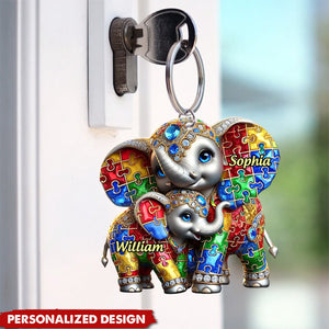 Autism Elephant Mom-Personalized Keychain