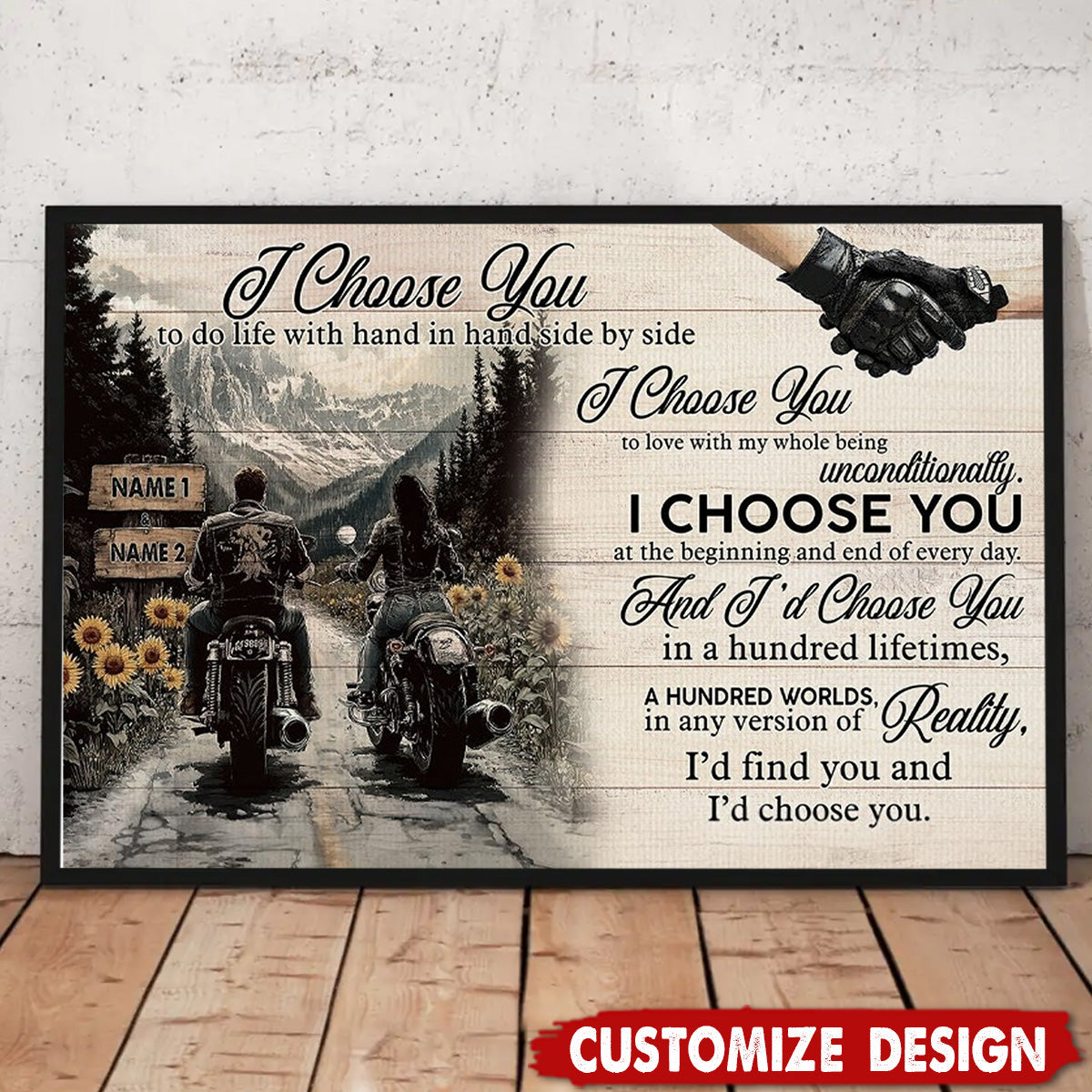 I Choose You-Personalized Vintage Couple Biker Poster-Gift For Motorcycle-Loving Couple