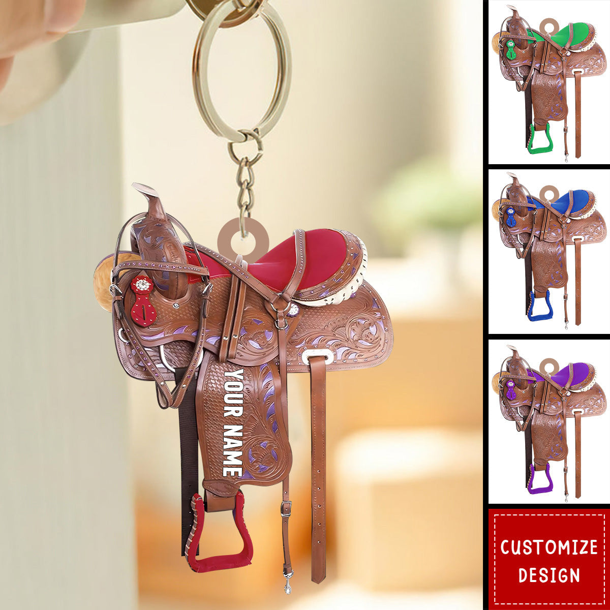 Personalized Horse Sadle Keychain - Gifts For Cowboys