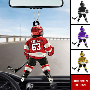 Personalized Kid Hockey Player Car Ornament - Gift For Hockey Lover