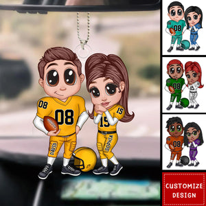 American Football Couple Y2K Style At Field Personalized Acrylic Car Ornament-Gift for Couples