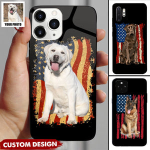 America Dog/Horse Flag - Personalized Black Glass Phone Case