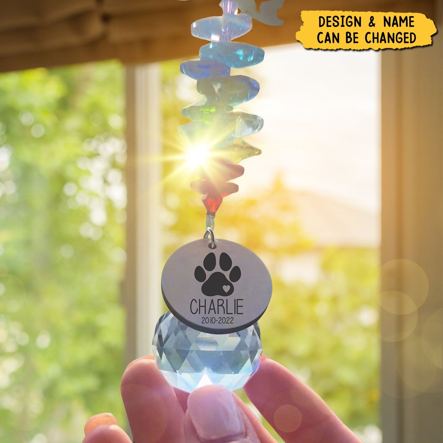 Loss of Pet Rainbow Bridge Personalized Sun Catcher - Memorial Gift for Dog/Cat Remembrance