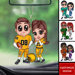 American Football Couple Y2K Style At Field Personalized Acrylic Car Ornament-Gift for Couples