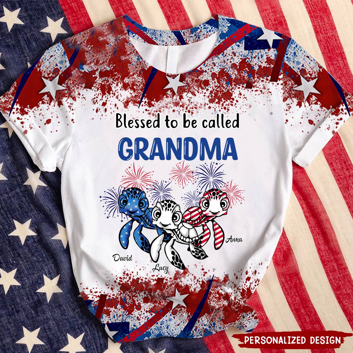 4th of July Turtle Grandma, Mom With Kid Personalized 3D T-shirt, Independence Day Gift