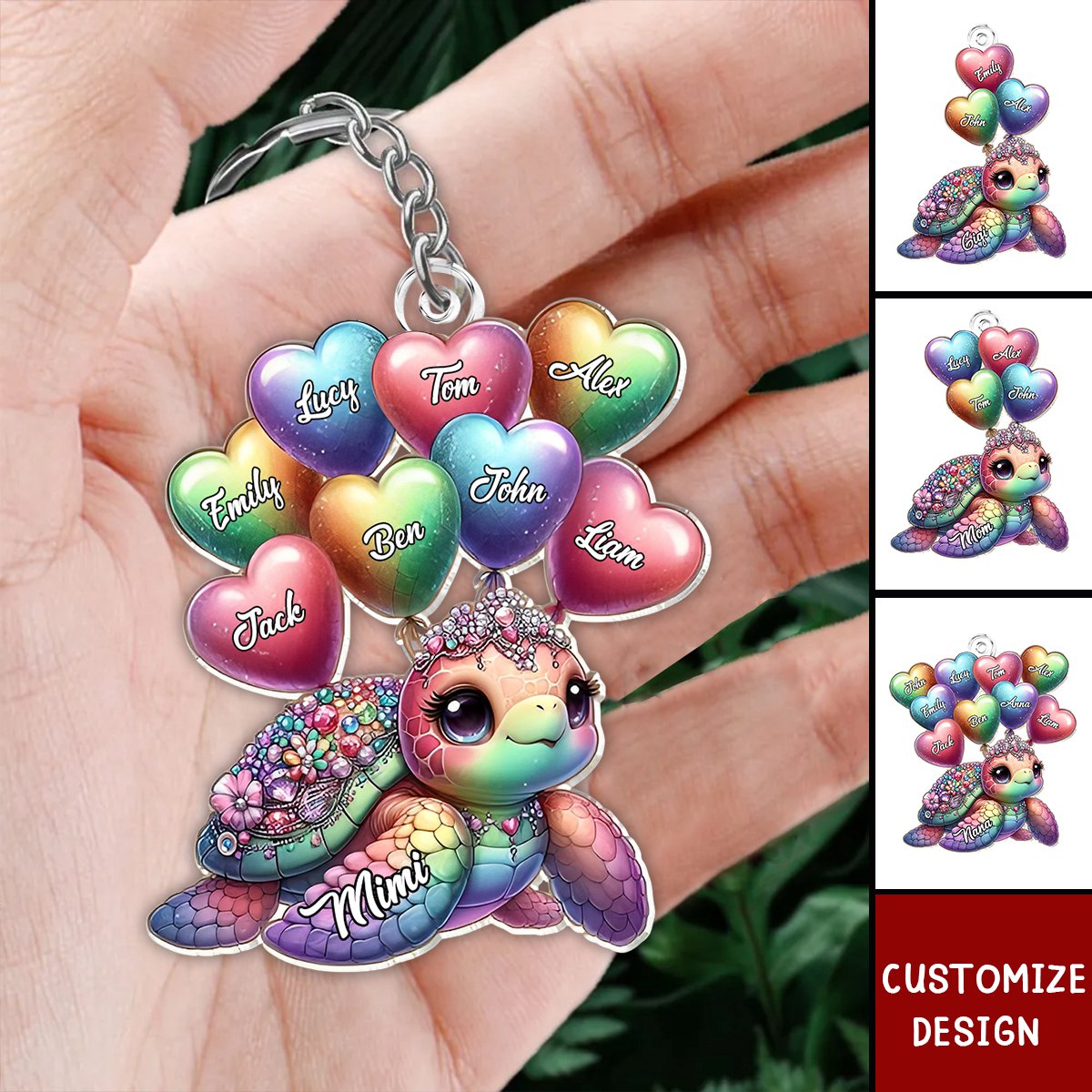 Pretty Sea Turtle Nana Auntie Mom Sweet Heart Balloon Kids Personalized Keychain