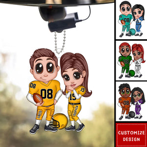 American Football Couple Y2K Style At Field Personalized Acrylic Car Ornament-Gift for Couples