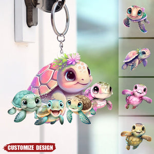 Personalized Turtle Mom/Grandma And Kids Acrylic Keychain