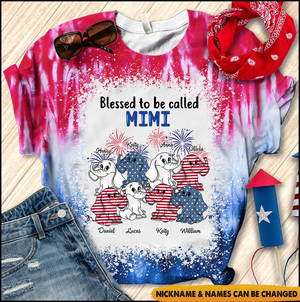 USA July 4th Grandma Mom Elephants Custom Nickname Names Independence Day Gift 3D T-Shirt