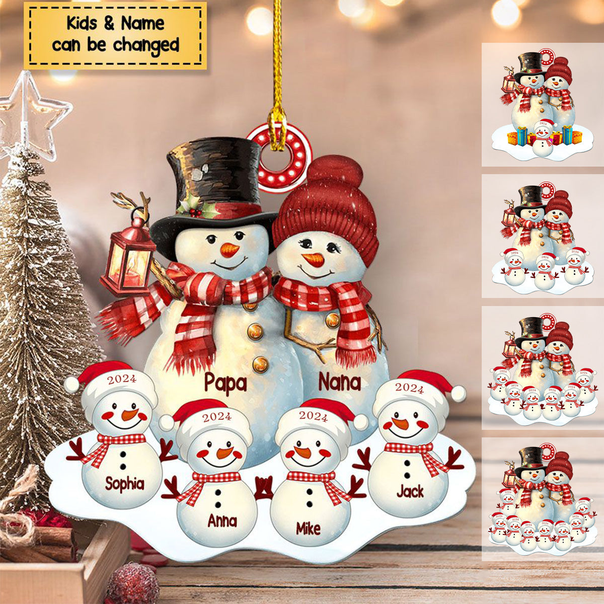 2024 New Release Couple Snowman Christmas Grandma Grandpa With Grandkids Personalized Acrylic Ornament