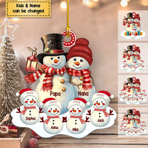 2024 New Release Couple Snowman Christmas Grandma Grandpa With Grandkids Personalized Acrylic Ornament