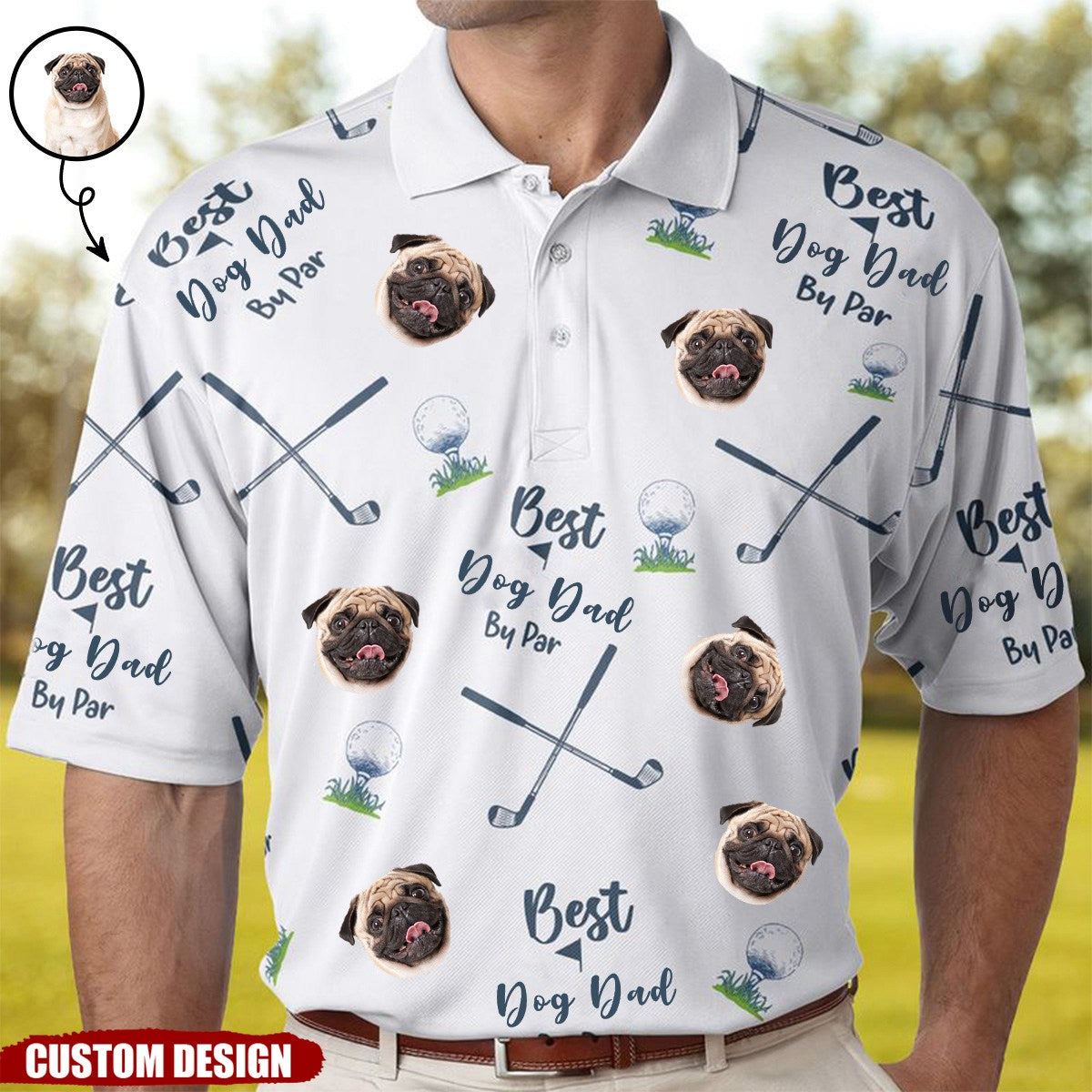 Best Dog Dad By Par - Personalized Photo Polo Shirt