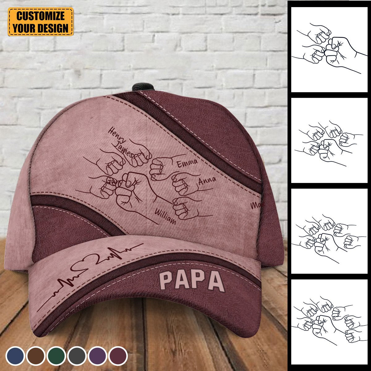 Outline Fist Bump Daddy Grandpa Personalized Classic Cap, Father's Day Gift For Dad, For Grandpa, For Husband