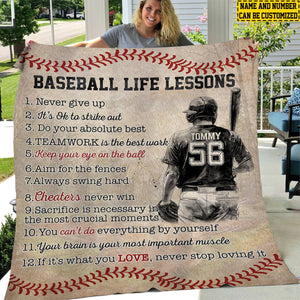 Personalized Baseball Boy Blanket, Baseball Life Lessons, Baseball Fleece Blanket - Gift For Male Baseball Lovers