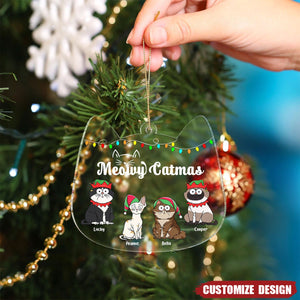 Meowy Catmas Funny Cartoon Cats - Christmas Gift For Cat Lovers - Personalized Acrylic Ornament - 2024 New Release