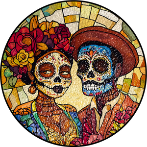 Day of the Dead Sugar Skull Stained Suncatcher Ornament - Gift For Couple