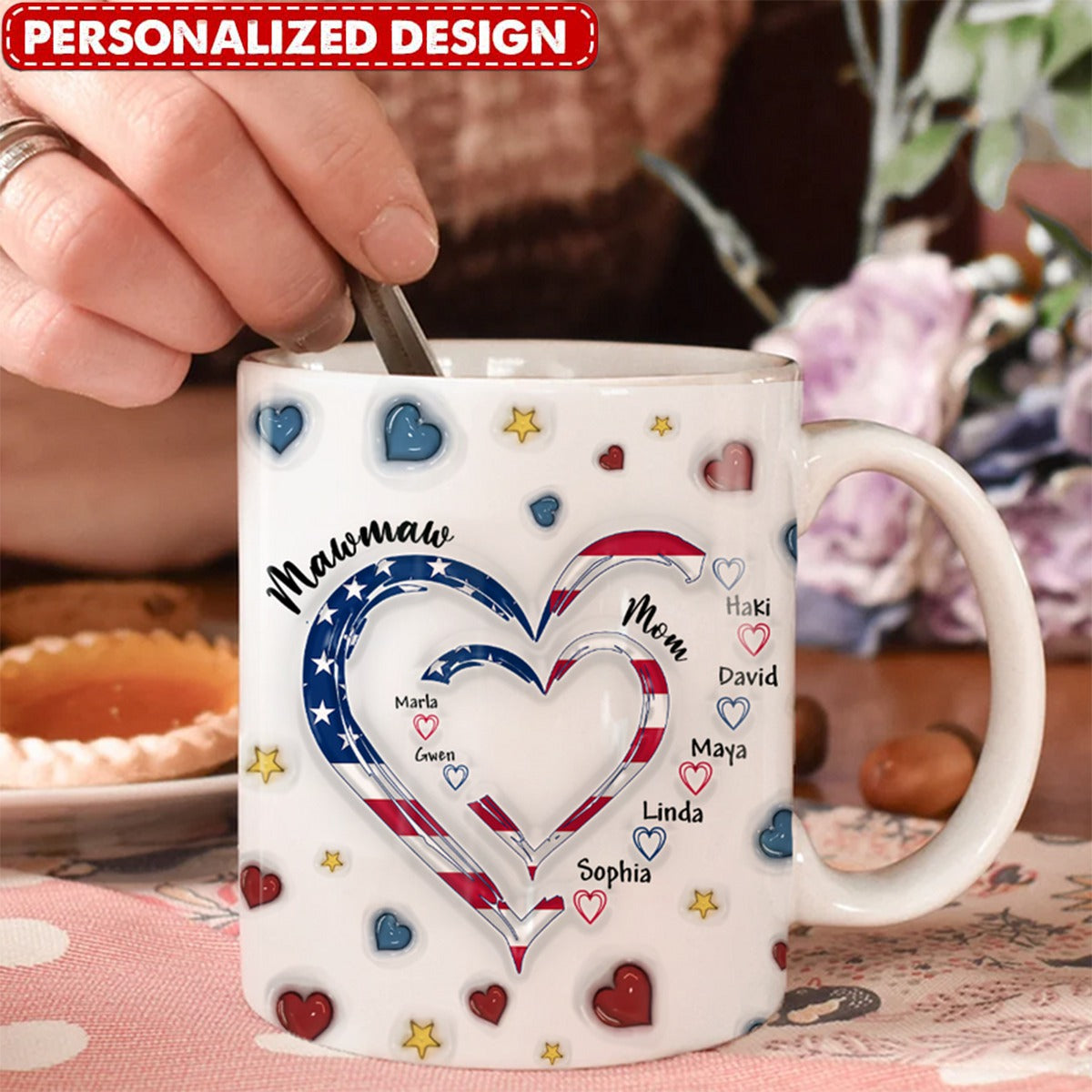 Heart In Heart Mom, Grandma Kid Name -Gift For Grandma/Mom-Personalized Mug