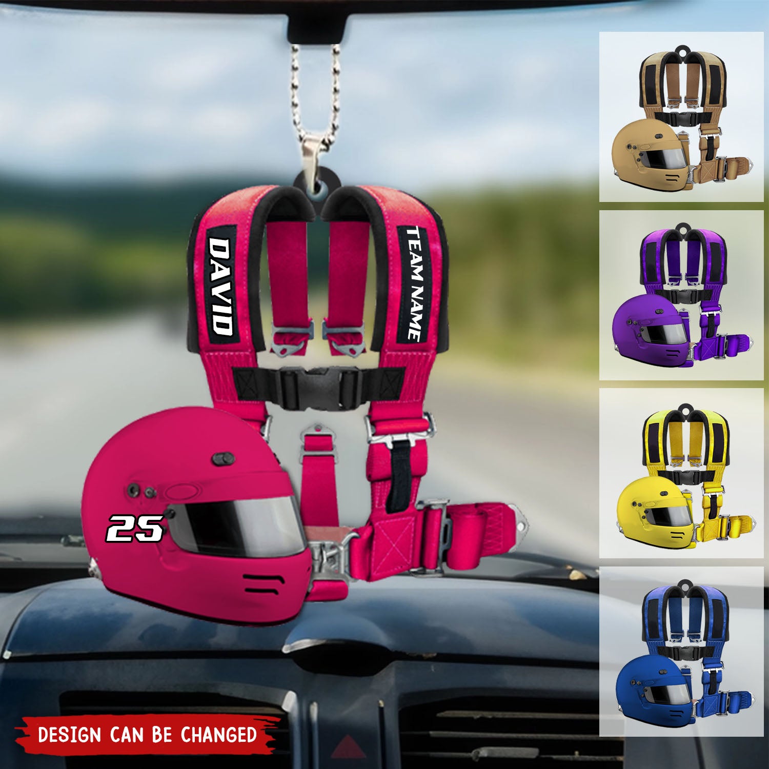 Racing Seat Belt And Helmet Personalized Christmas/ Car Hanging Ornament