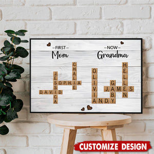 First Mom Now Grandma Crossword Puzzle Art Personalized Poster, Gift For Grandma, Mom