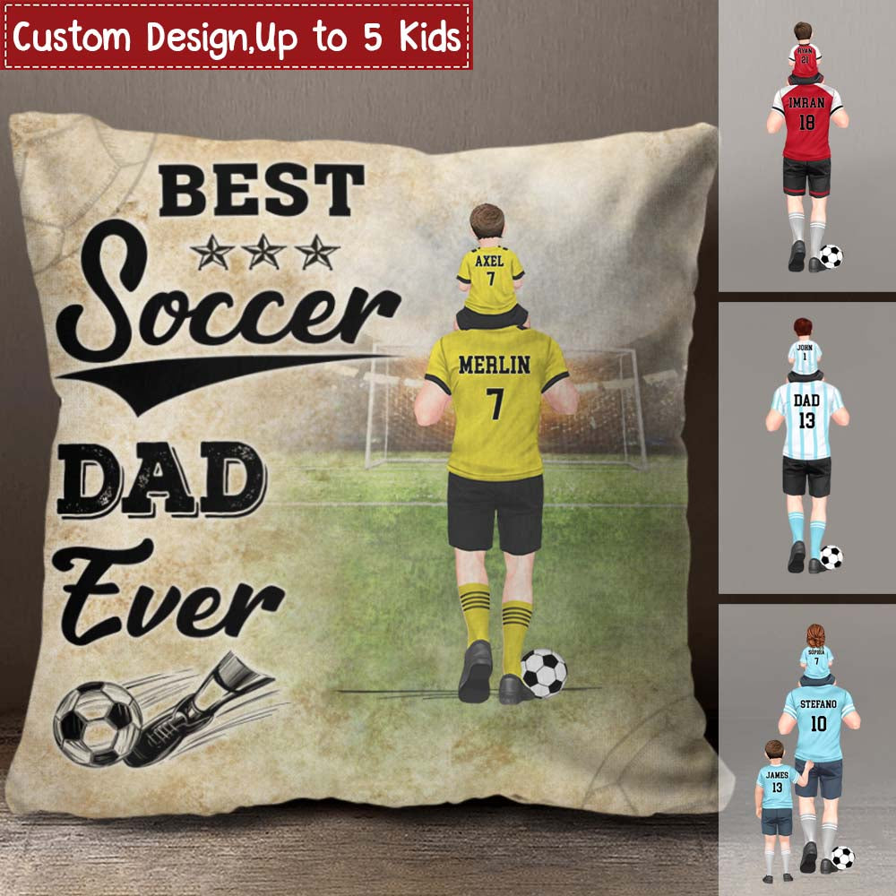 Personalized Soccer Dad And Child Best Dad Ever & Thank You Teaching Me Custom Pillow - Gift For Soccer Lovers