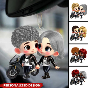 Cute Cartoon Motorcycle Couple-Personalized Car Ornament-Valentine's Day Gift