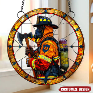 Personalized Firefighter Suncatcher Ornament - Gifts For Firefighter