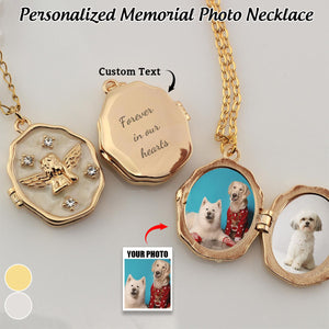 Personalized Photo Locket Necklace with Angel-Memorial Gift