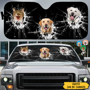 Custom Photo Cats Dogs Broken Glasses - Personalized Auto Sunshade