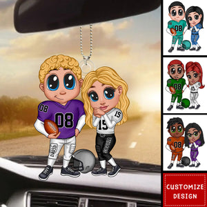 American Football Couple Y2K Style At Field Personalized Acrylic Car Ornament-Gift for Couples