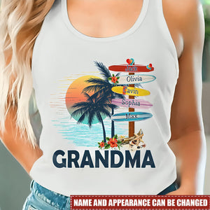 Personalized Grandma Surfboards Summer Tank Top, Custom Grandma And Kids