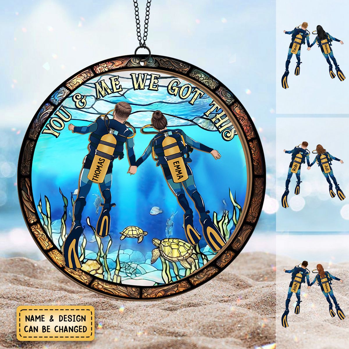 Scuba Diving Partners / Couples - Personalized Window Hanging Suncatcher Ornament